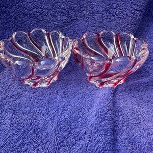 Mikasa Crystal Candle Holders Pair Holiday Classics Red Swirl Tealight